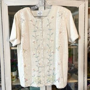 Vintage Bentley ivory floral cardigan button sweater women’s Large cottagecore
